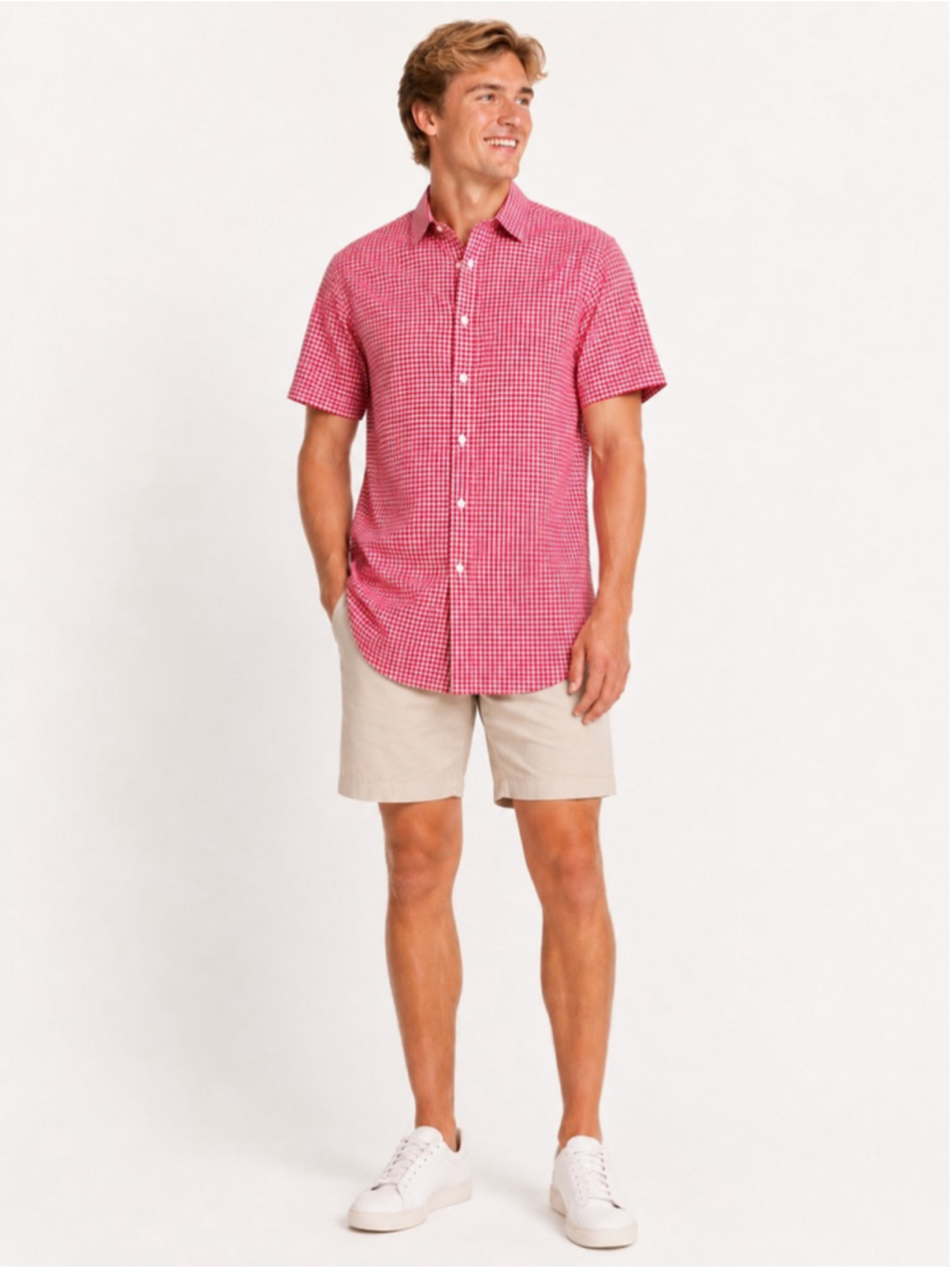 Jos. A. Bank Casual Button Down Tailored Fit Shirt Red White Gingham S NWT